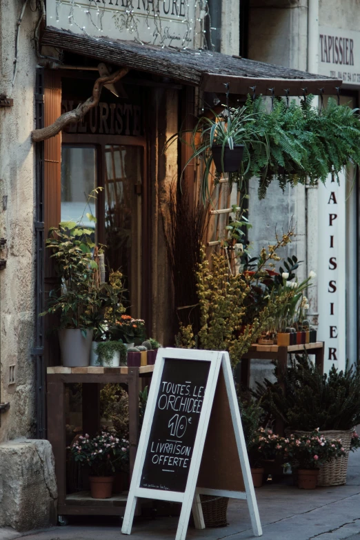 this is a street sign in front of a flower shop