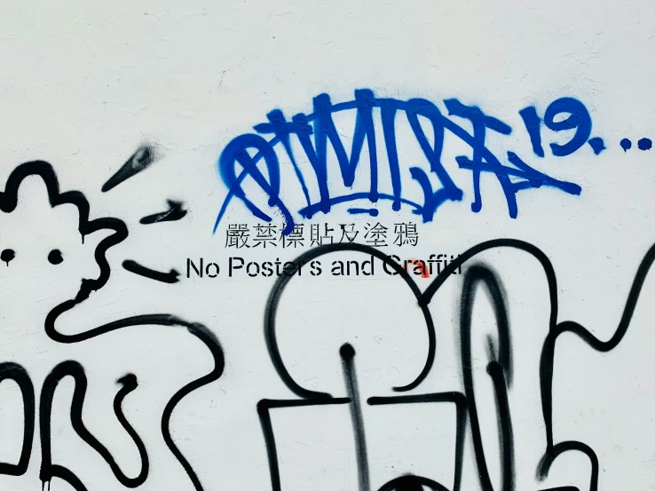 graffiti is written on a white wall