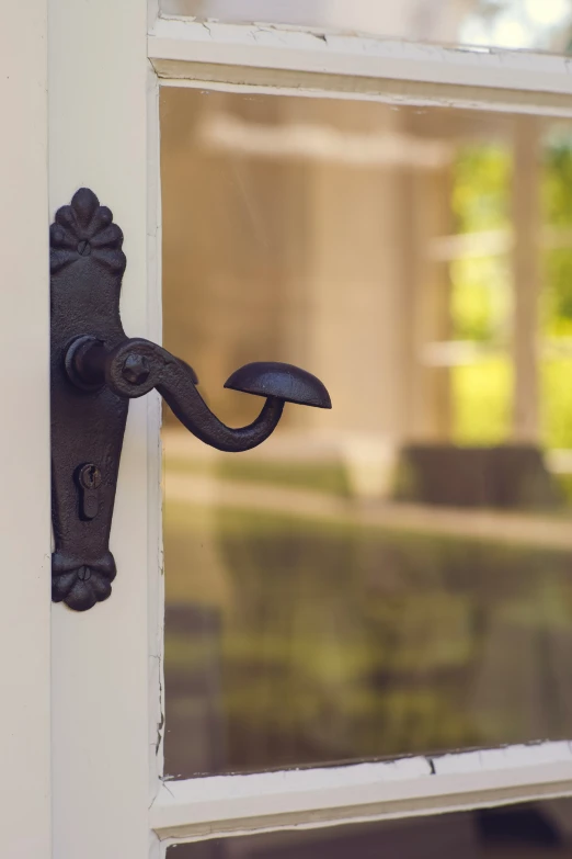 a close up view of a metal door handle