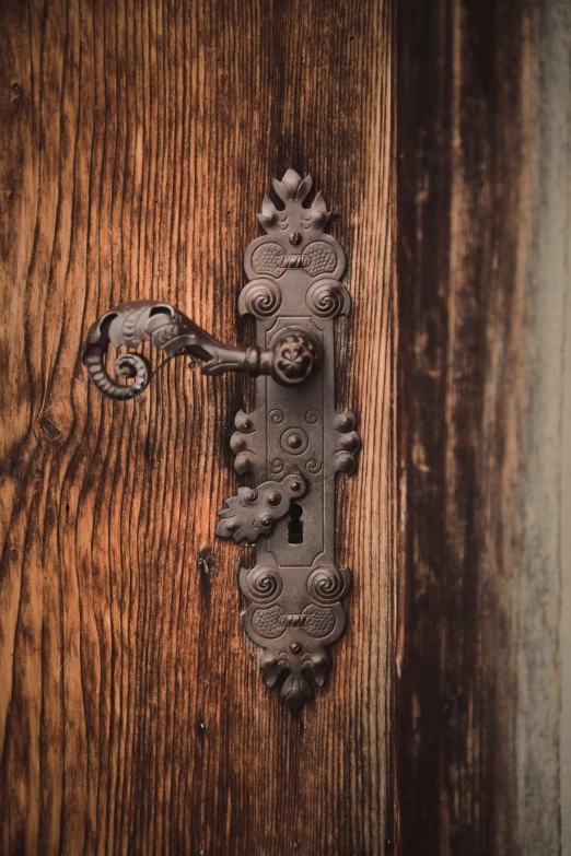 a close up view of the old door handle