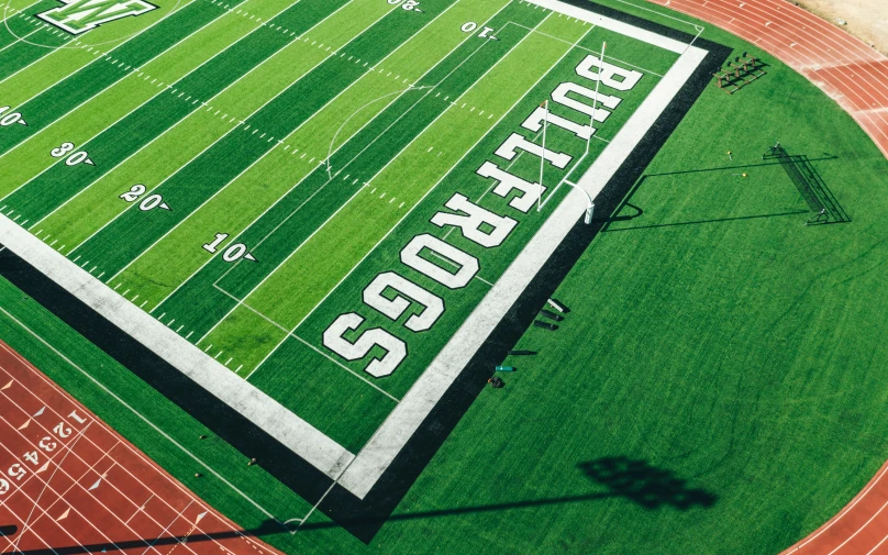 the side of a football field with the words super bowl on it