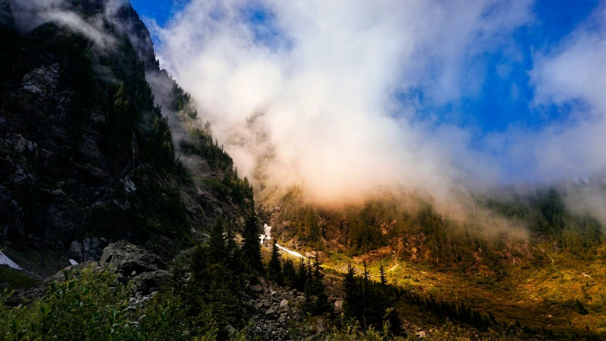 a mountain with a trail going through it