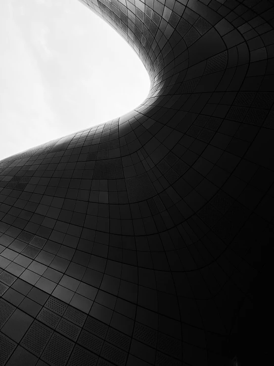 a window looking up into a building from below