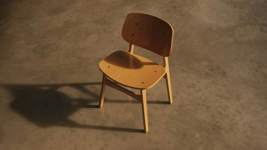 a chair sits in a concrete floor