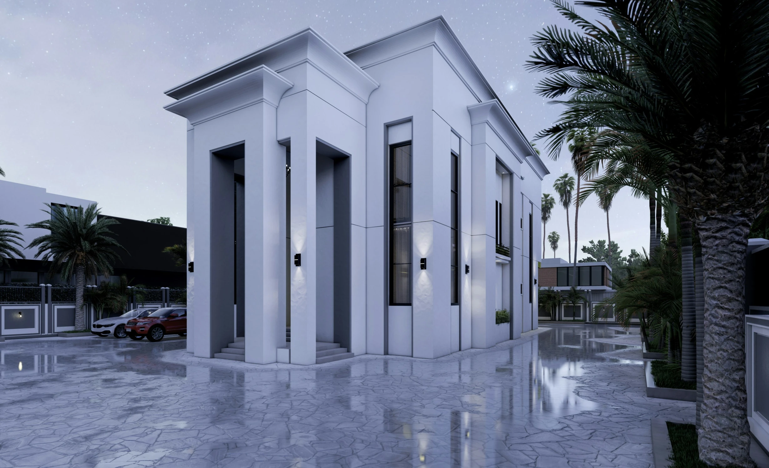 a rendering of an architectural design with marble look