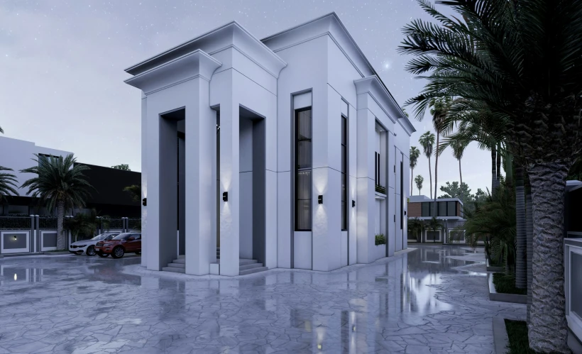 a rendering of an architectural design with marble look