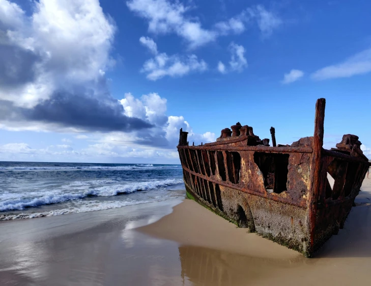 the old ship has broken down on the beach