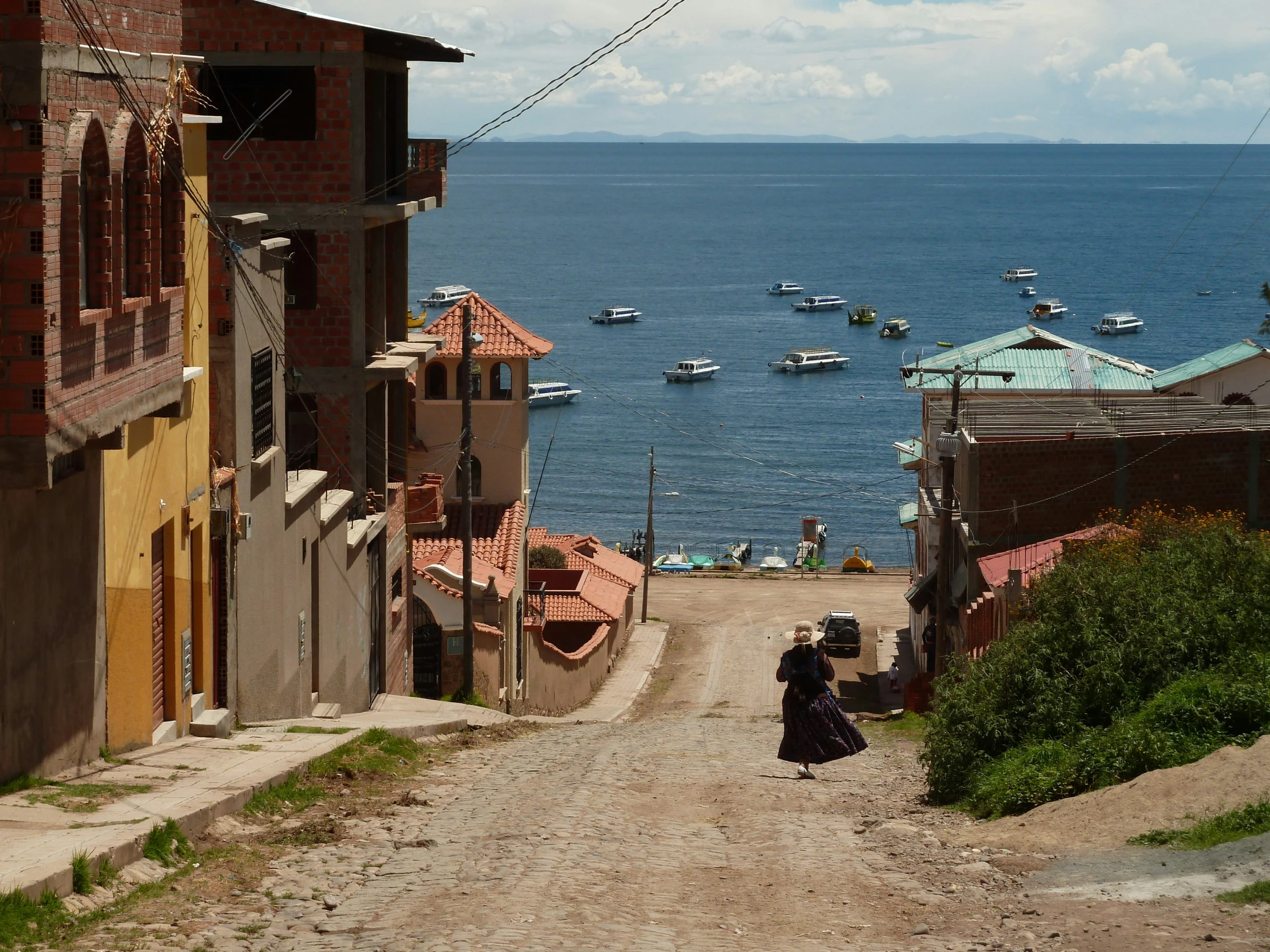 a person is walking down an old road