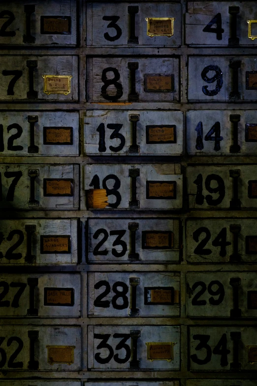 a large group of numbers in a metal box