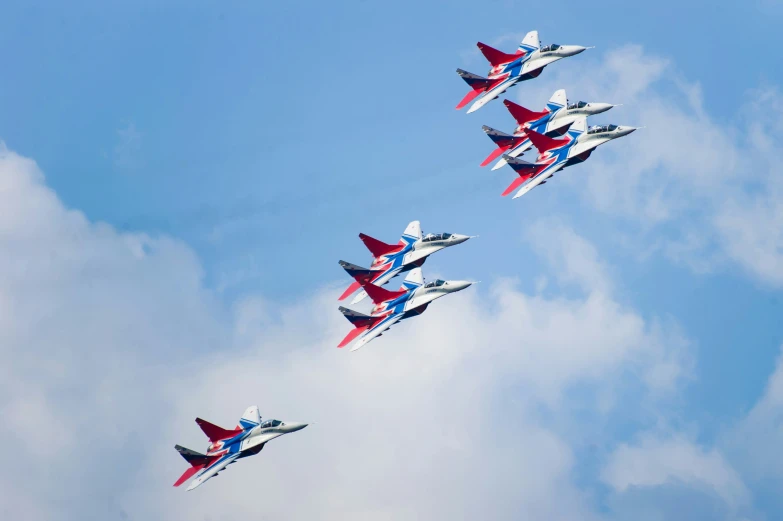 six jets flying in formation as a pattern