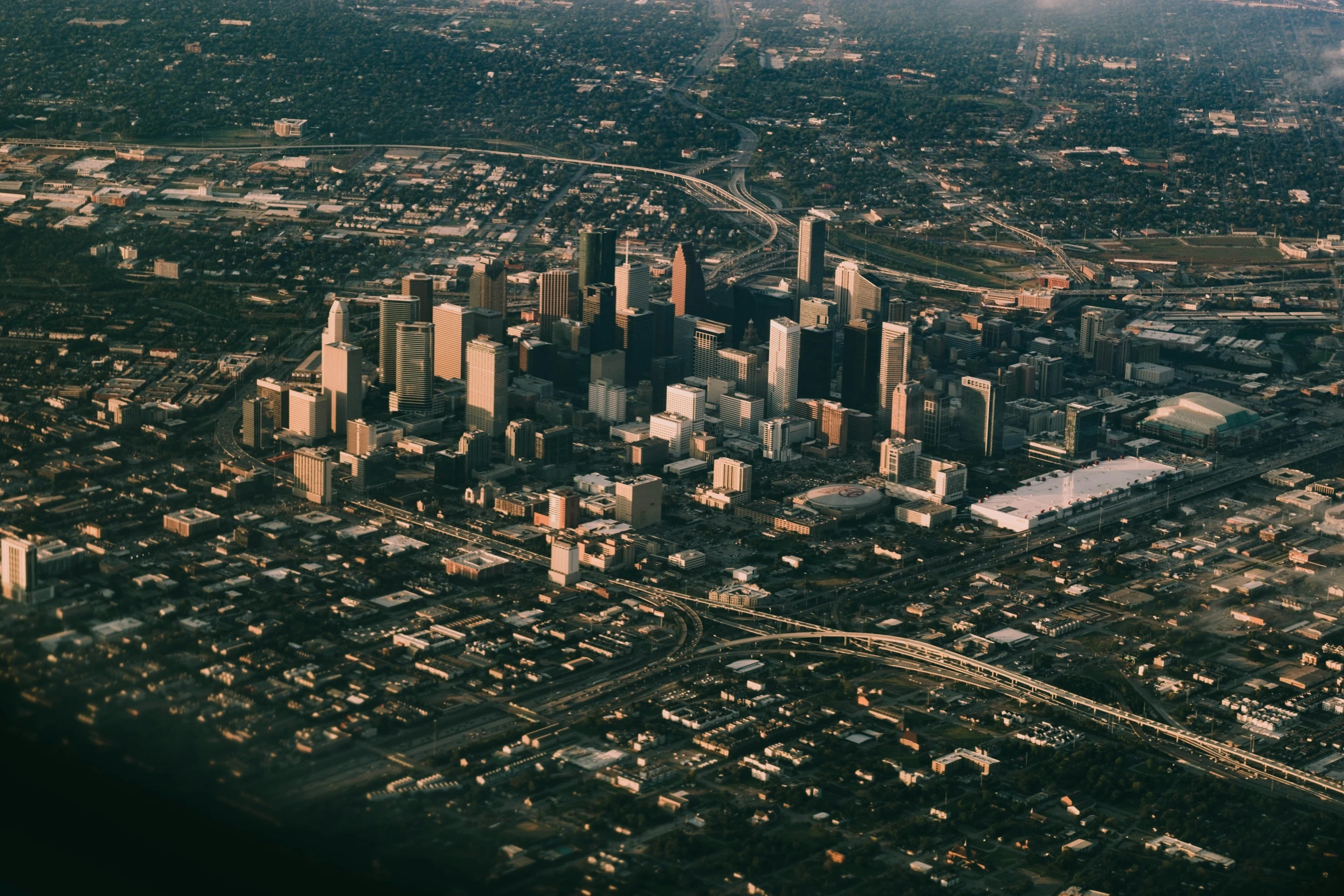 a city in the background from an air plane