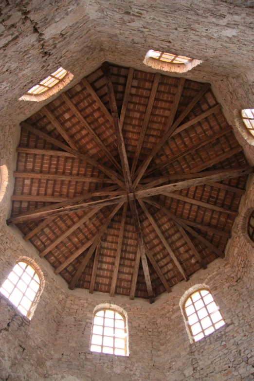 the circular ceiling in the castle is made of wooden planks