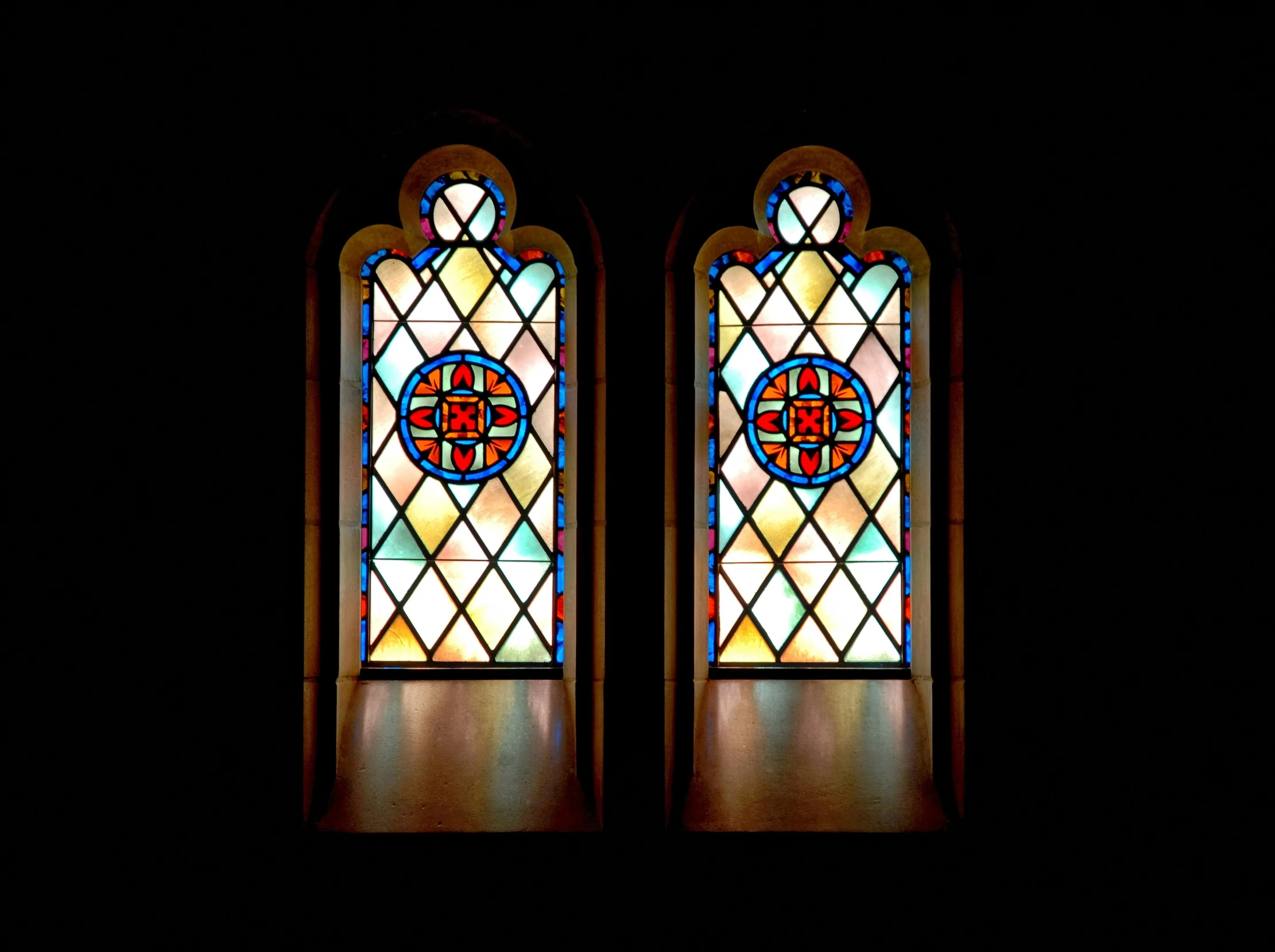 the view of the stained glass windows in the church