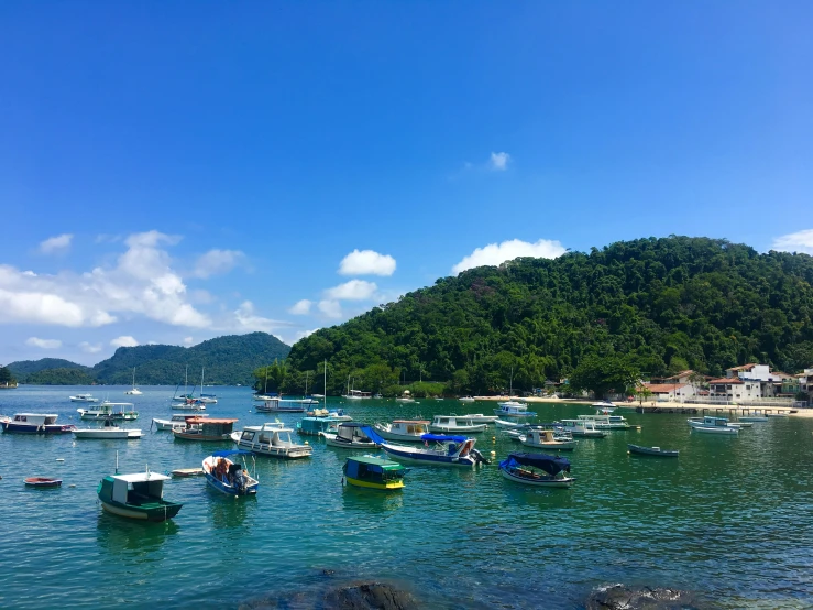 a bunch of boats are parked on the water