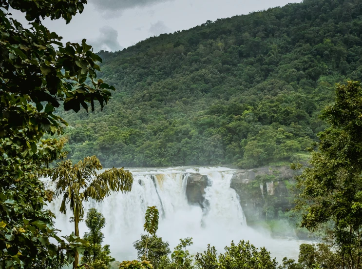 a scenic view of a waterfall in the forest