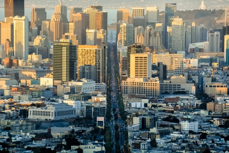 an elevated view of a city in the morning