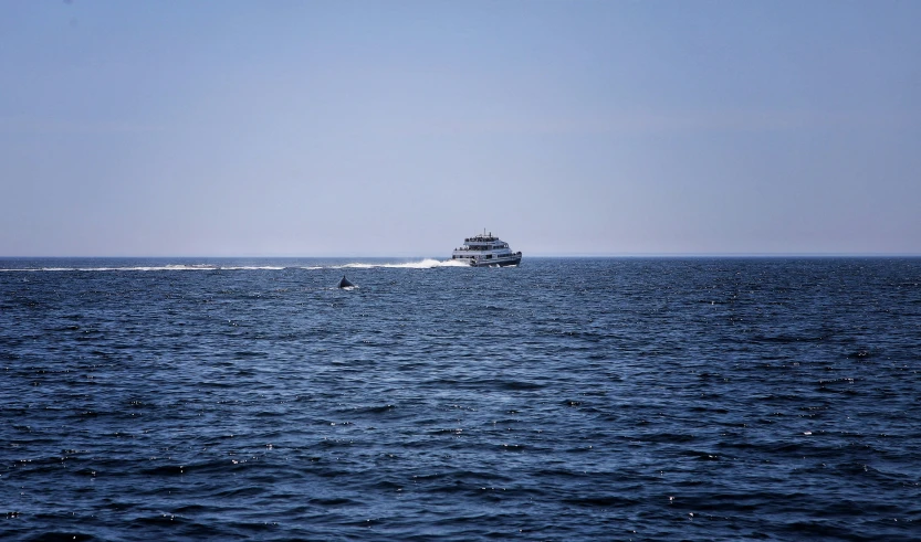 a ship in the ocean going by, just about ready to be taken off