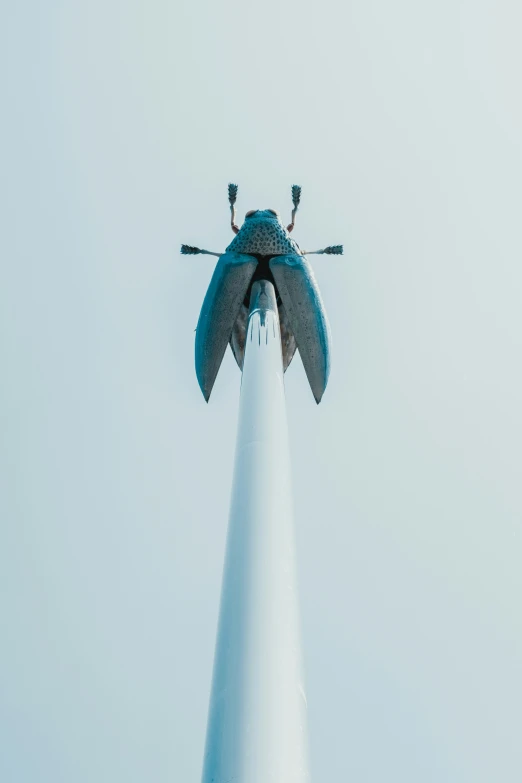 an airplane is taking off from the top of a pole