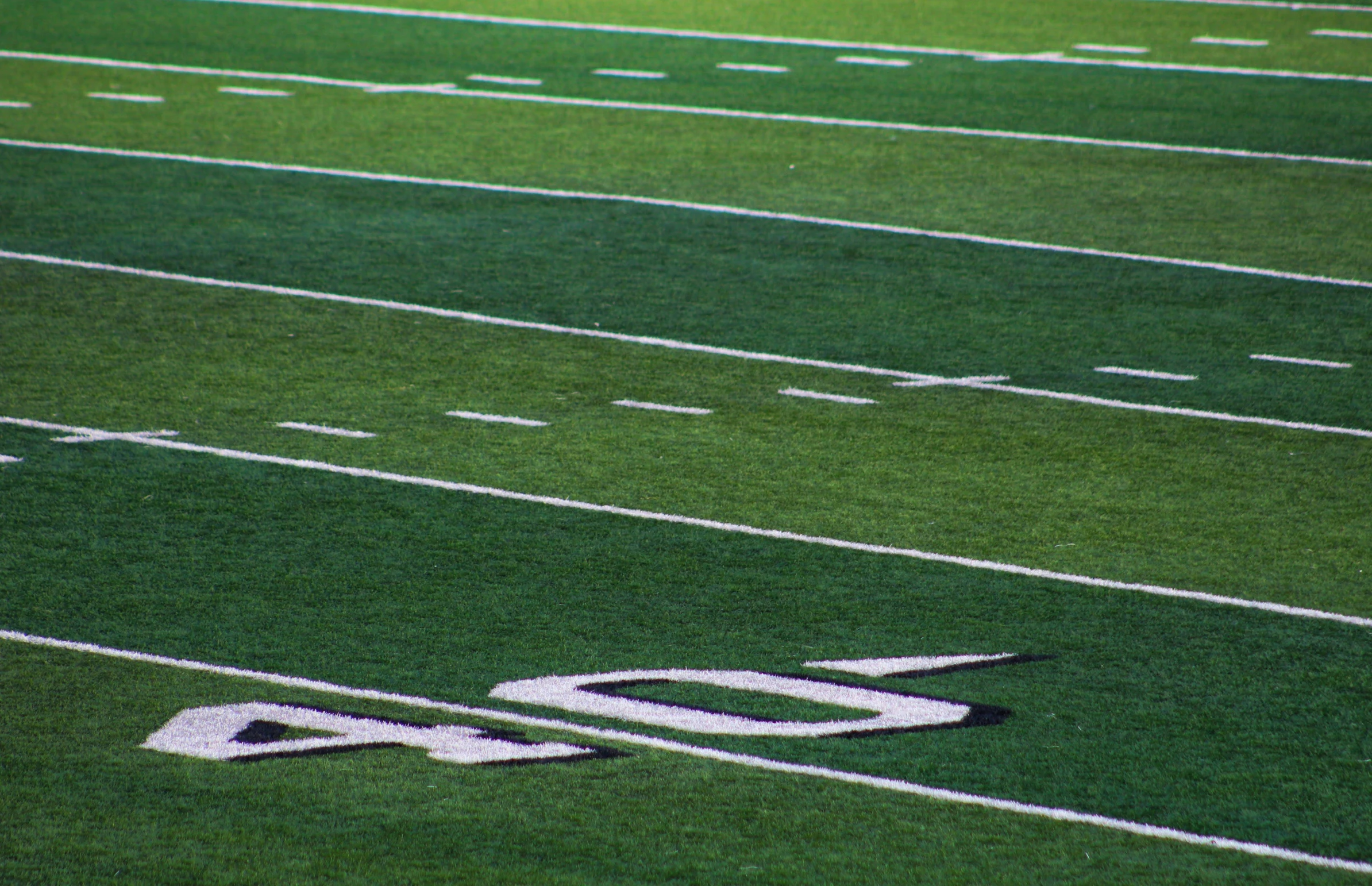 the numbers are white on the green turf