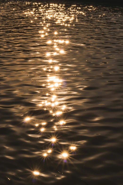 the water looks dark and sparkling as it reflects the sunlight