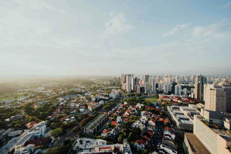 cityscape view from above with a light haze