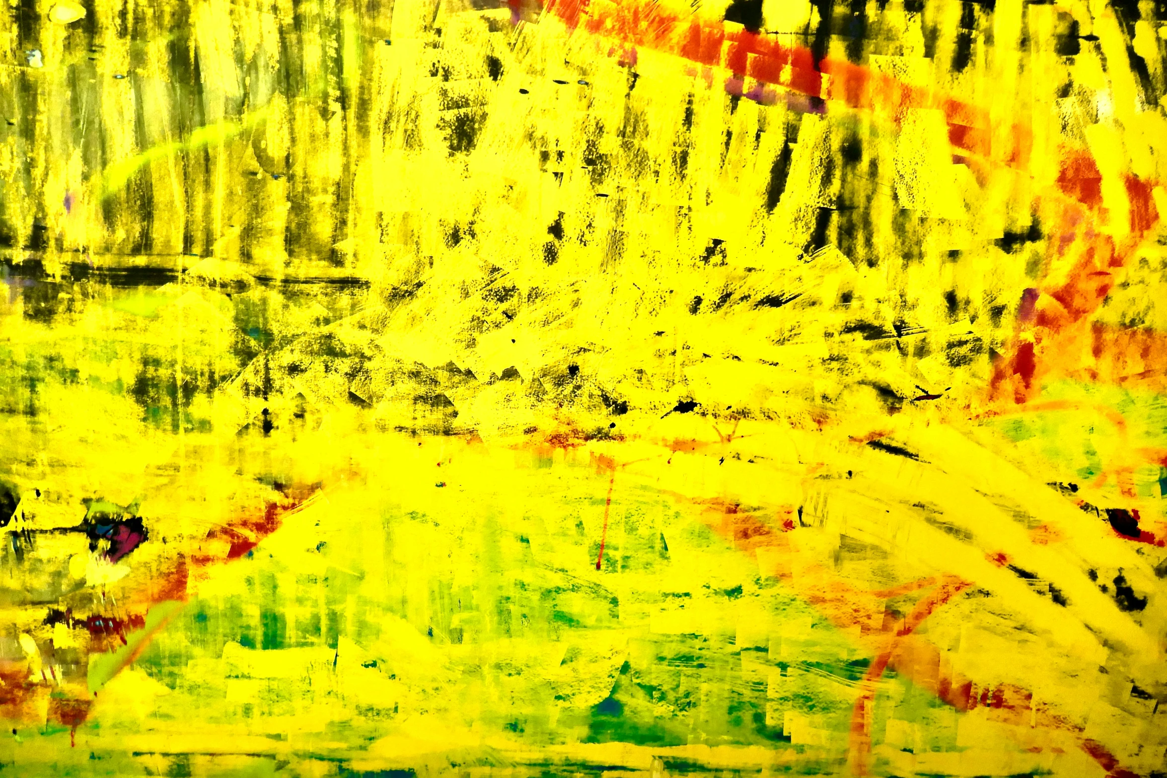 a painting that has yellow and black paint on it