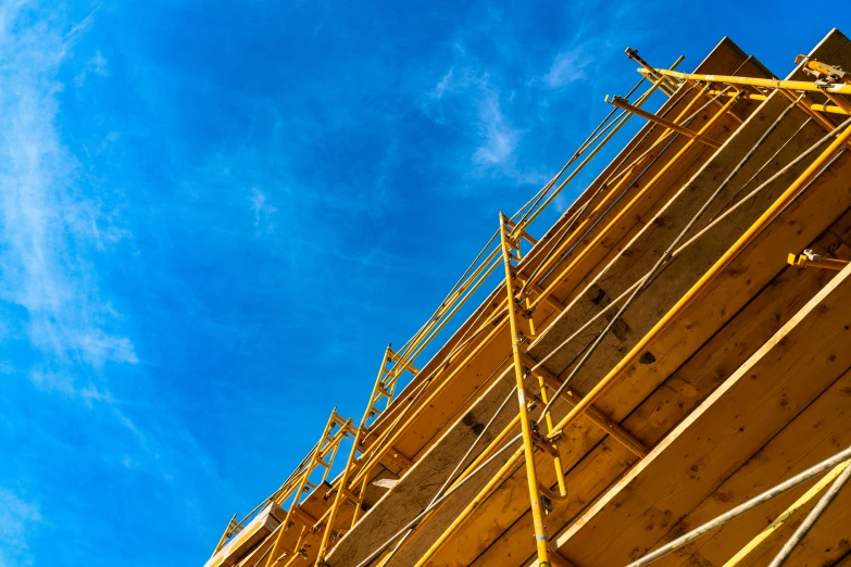 the back side of a construction structure with scaffolding