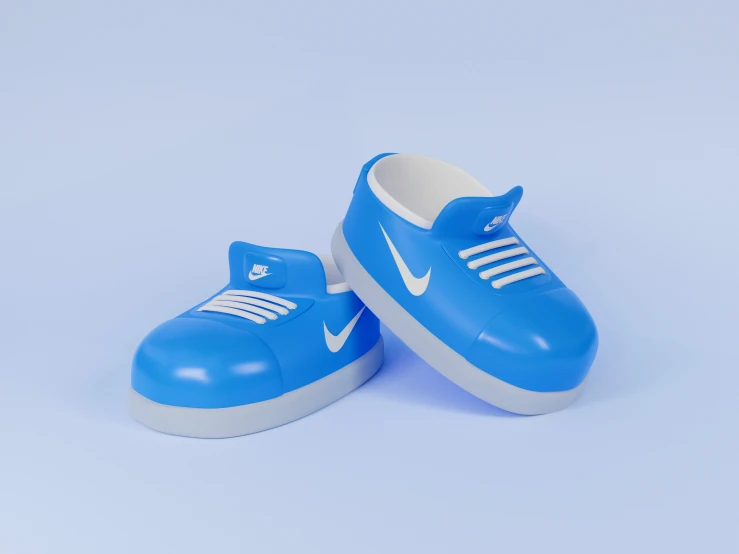 blue shoes with a nike logo are shown against a white background