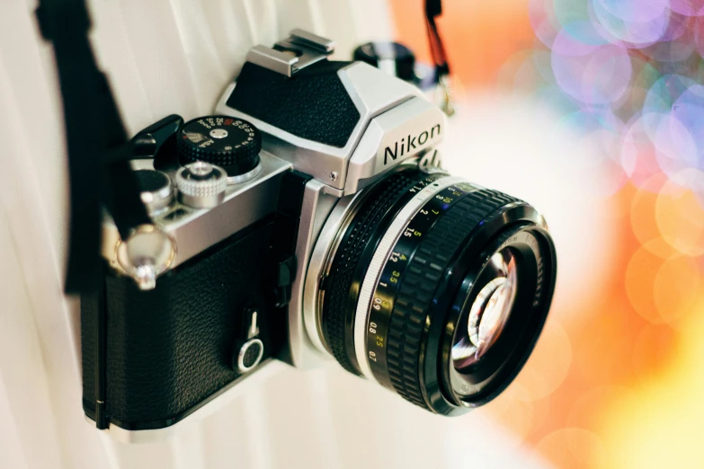 a close up of a camera on a wall