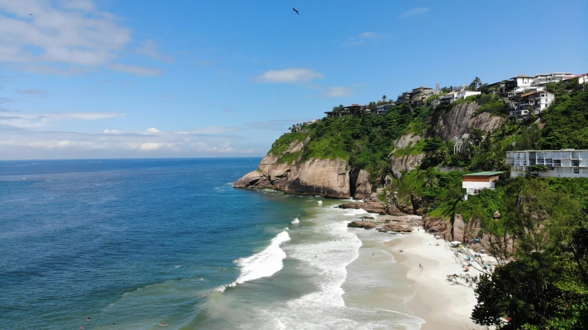 a long view of the ocean and shore line