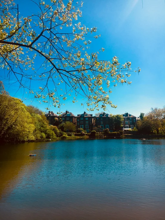 there is a boat on the water near the park