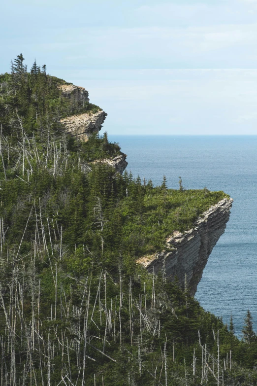 a rocky cliff overlooks the ocean on a clear day