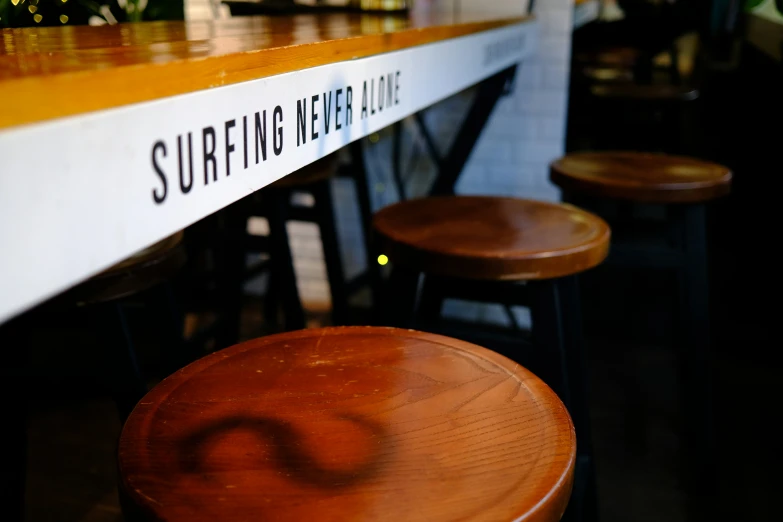 a number of stools around a counter top