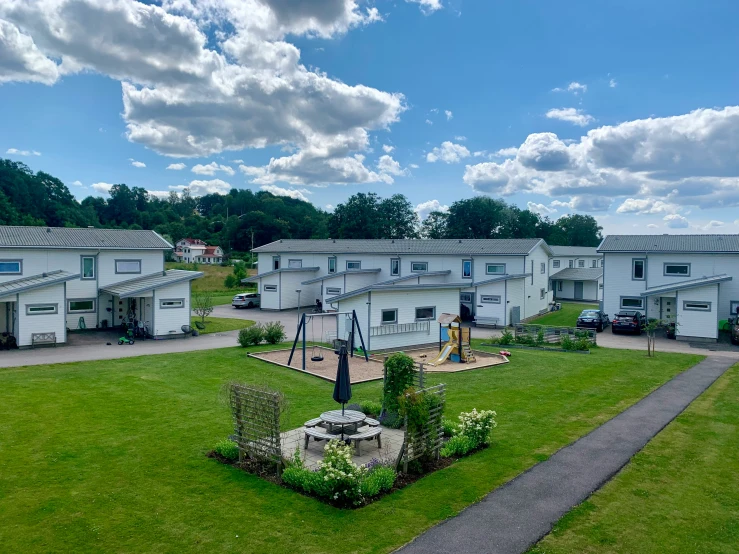 a residential area with many homes in the background