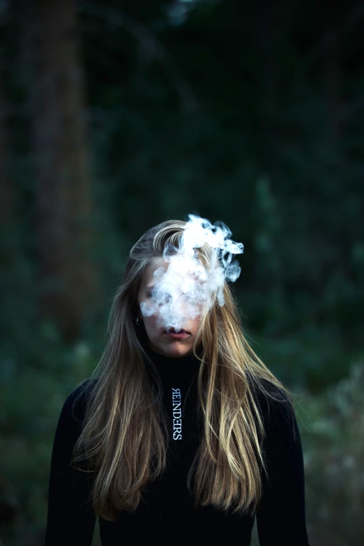 a woman with smoke coming out of her eyes