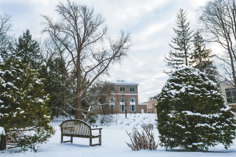 a bench that is by some snow