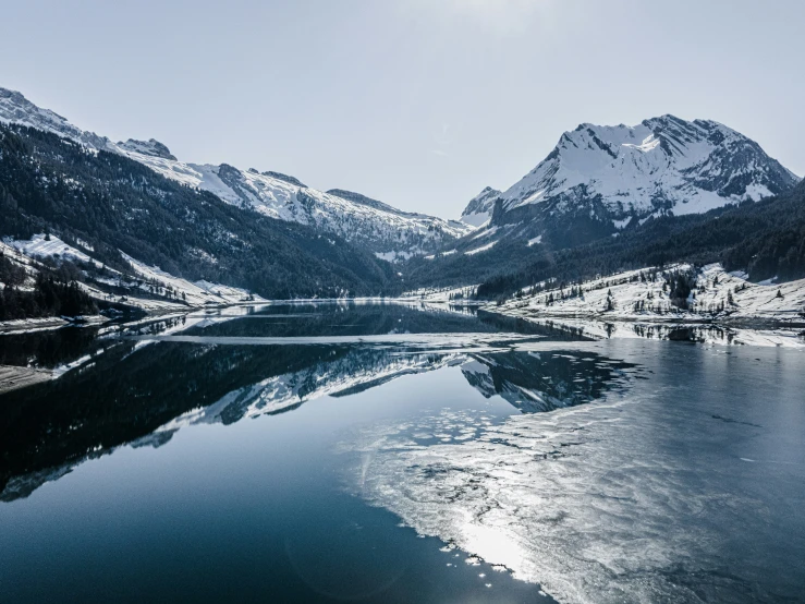 some mountains and the water near them