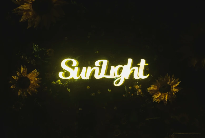 a sign that reads sunlight at night in the dark