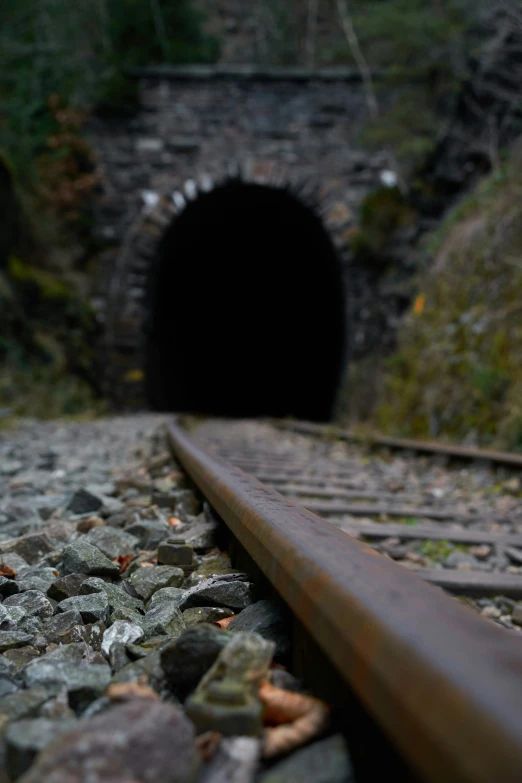 there is a large tunnel on the train tracks