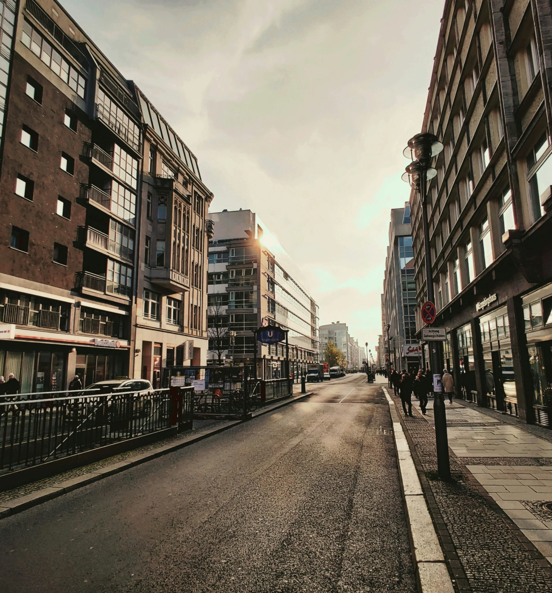 the paved city street in a city is clean