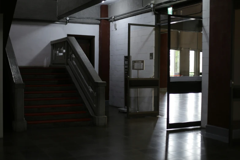 a large building has a set of stairs