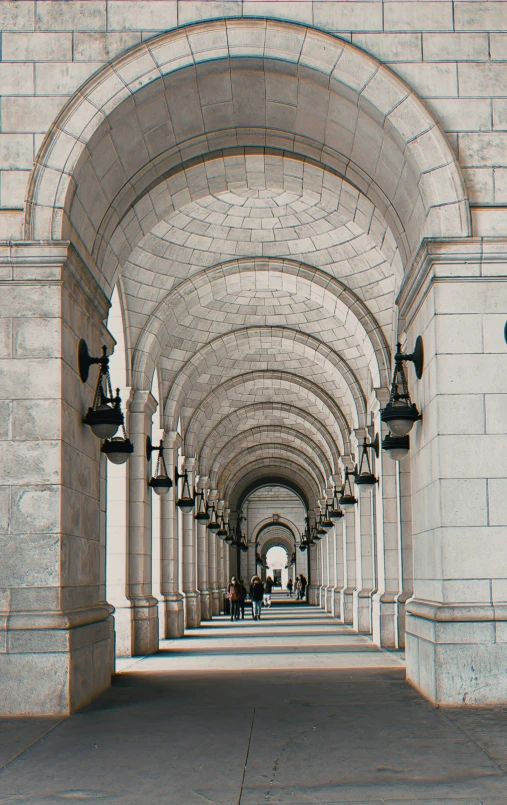 the view from the side of an empty walkway