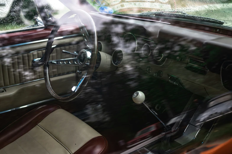 a dashboard in the interior of a car