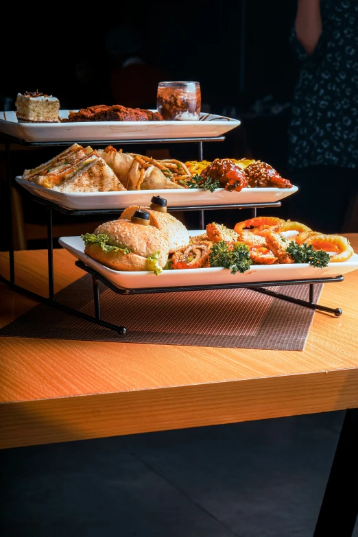 a variety of food items are shown on a tray