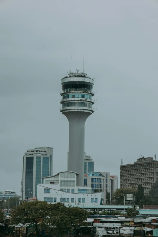 an air traffic control tower in a city