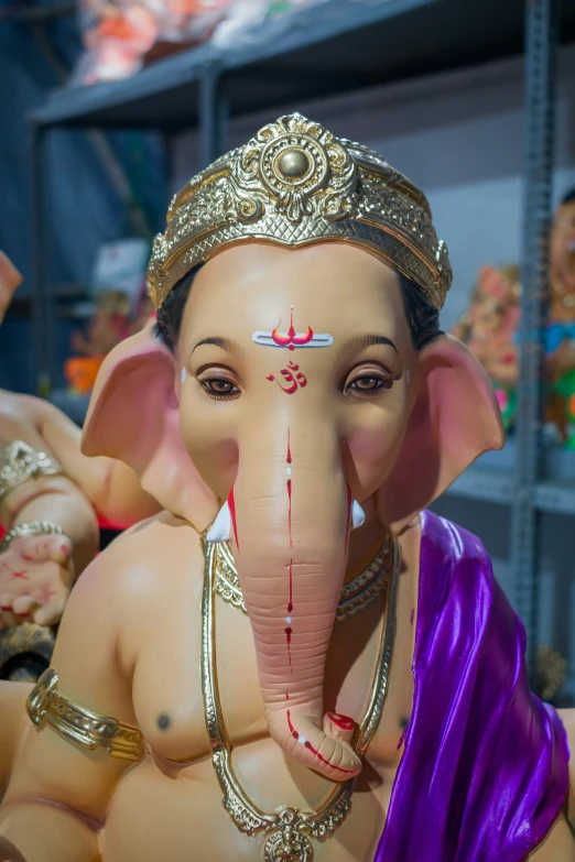 an elephant that has the name lord ganesh on it