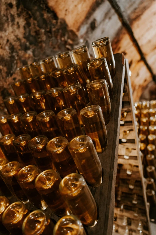 a display filled with lots of bottles of liquid