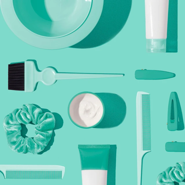 a group of various green items on a light blue background