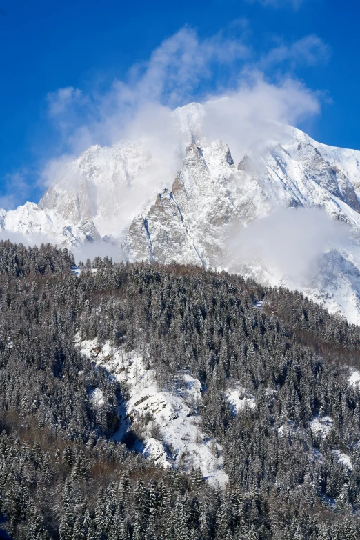 a snowy mountain with a large peak on top