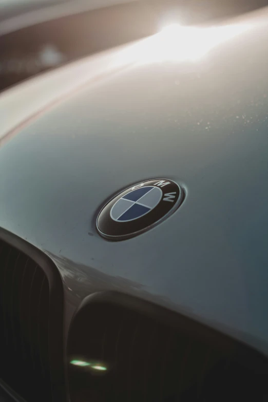the bmw emblem is shown on a shiny grey car